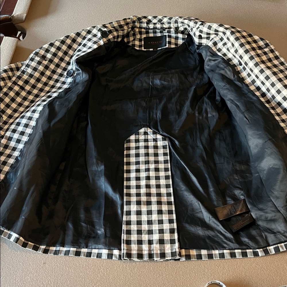 COACH Checkered Gingham Black & Ivory Mid Length Rain / Trench Coat - 6 - Picture 11 of 14